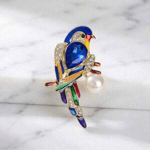 Multicolor Parrot Brooch Pin with Faux Pearl Accent